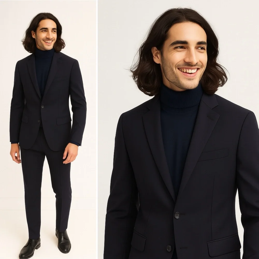 EVERLANE Italian Wool Blazer Jacket Navy Button Up Stretch Lined Size 40 NWT